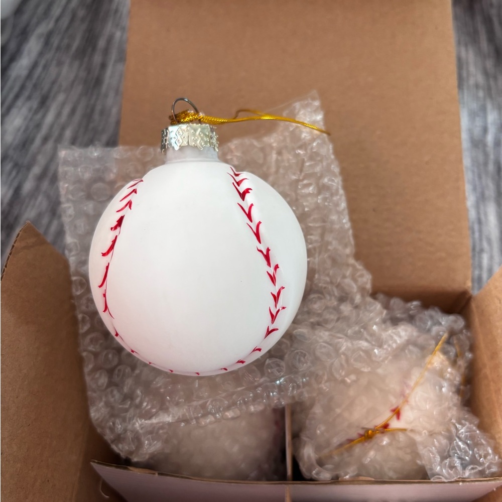 Bioworld White and Red Baseball Ornament